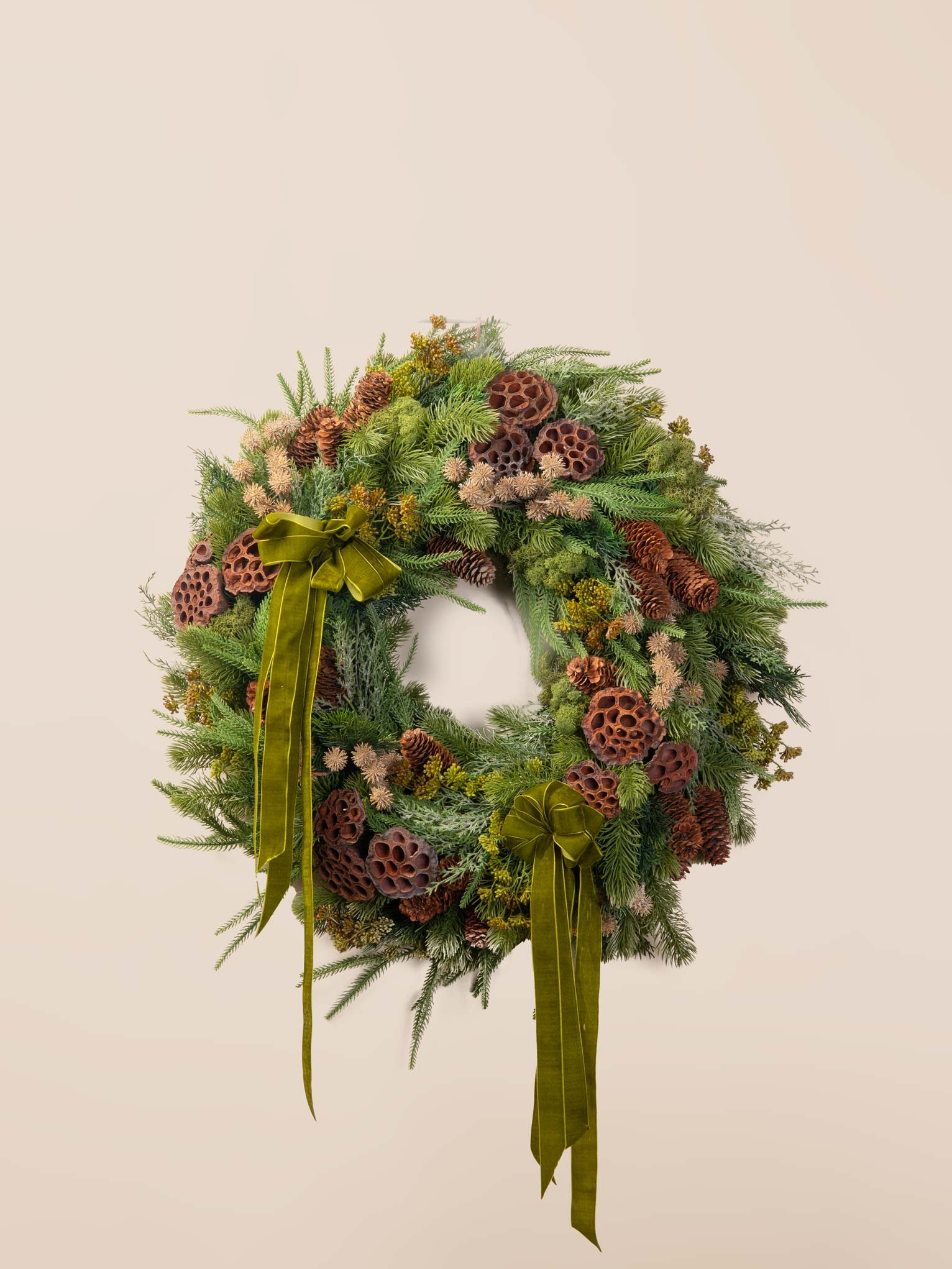 Natural Evergreen Zen Faux Wreath – Main Image