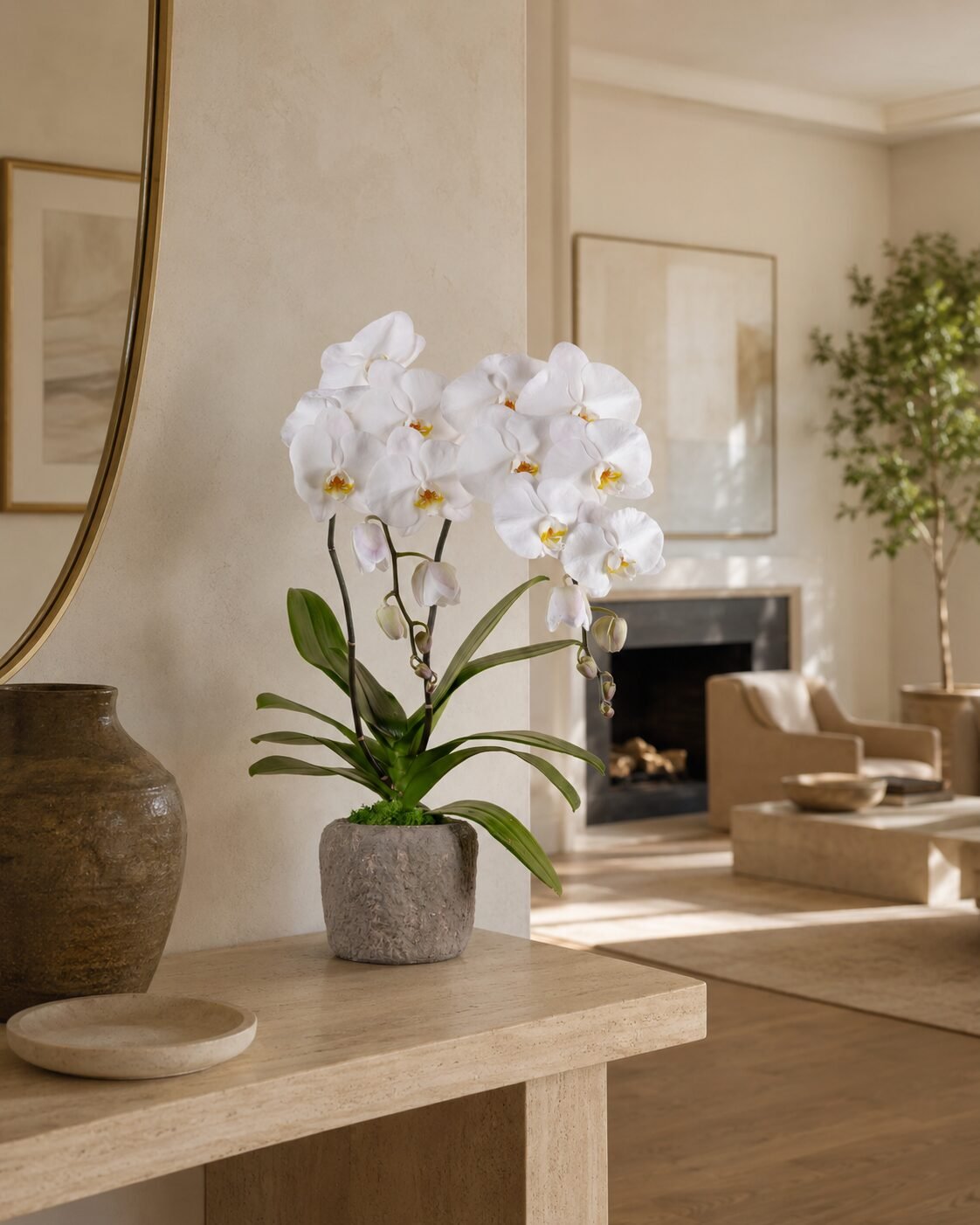 White orchid arrangement in a luxury Dubai home by Houz of Zen