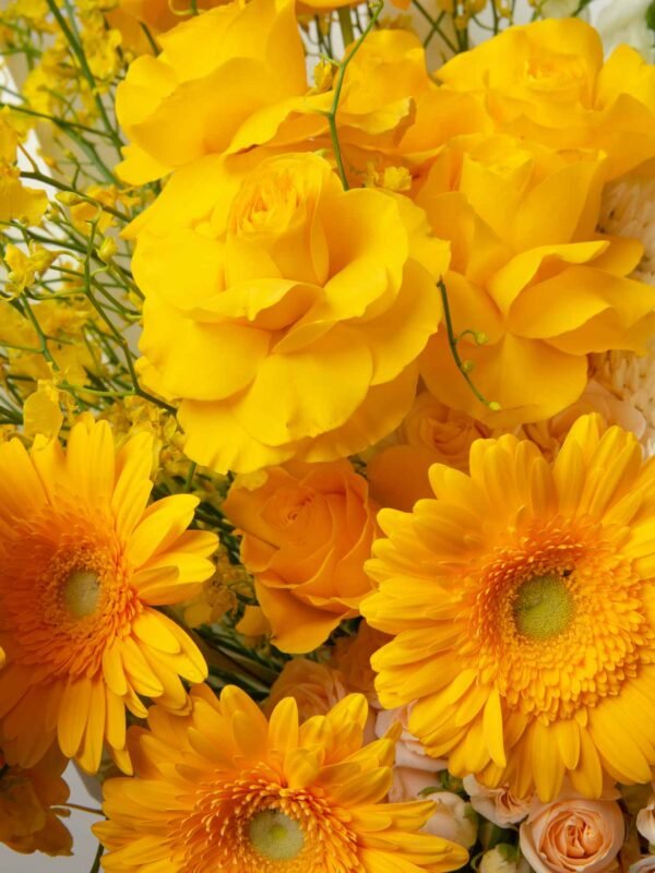 Yellow roses and gerberas close-up from ZEN Golden Veil bouquet in Dubai