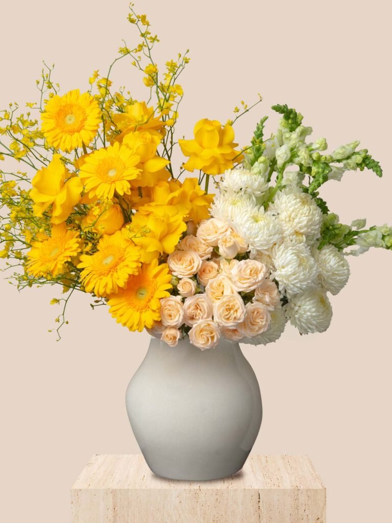ZEN Saffron Air yellow vase arrangement in Dubai by Houz of Zen