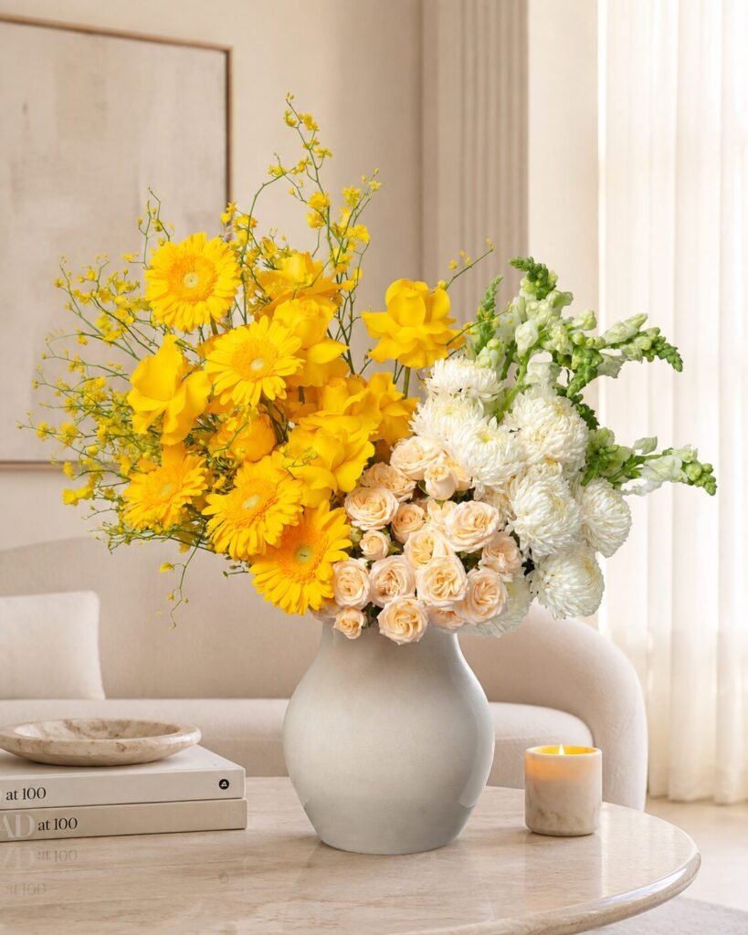 Yellow vase arrangement Dubai by Houz of Zen