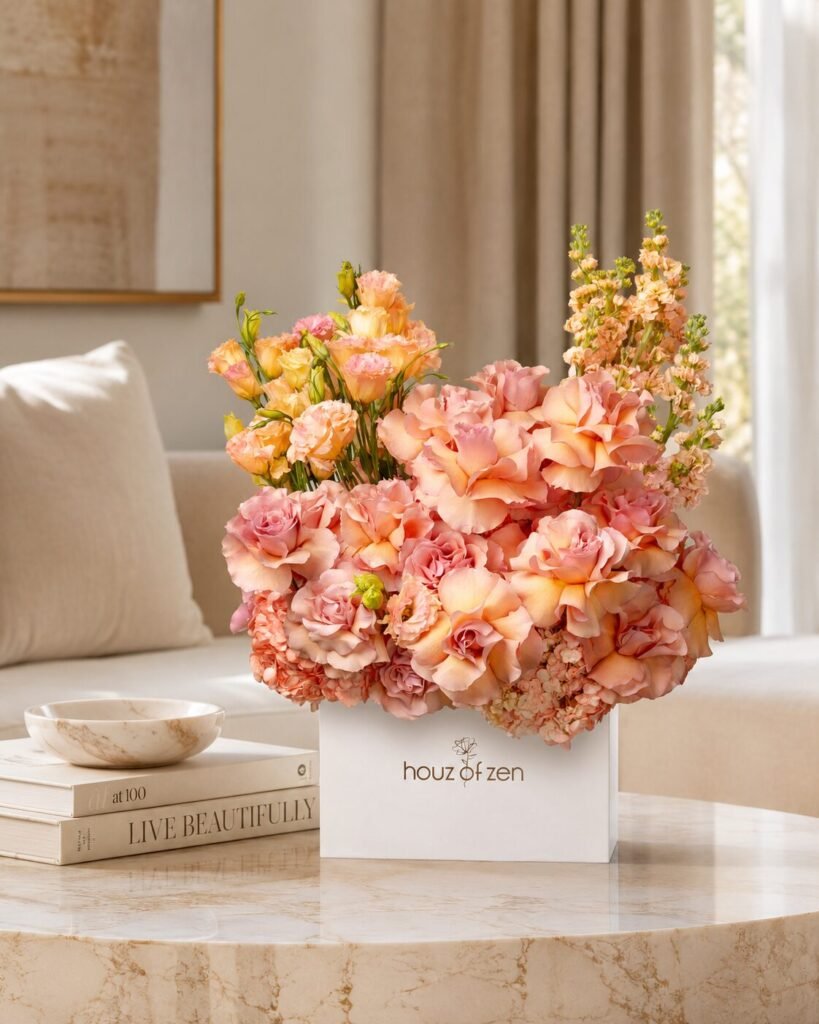 Peach flower box Dubai by Houz of Zen