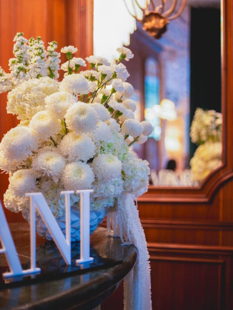 White floral installation for Emporio Armani at Josette Dubai by Houz of Zen